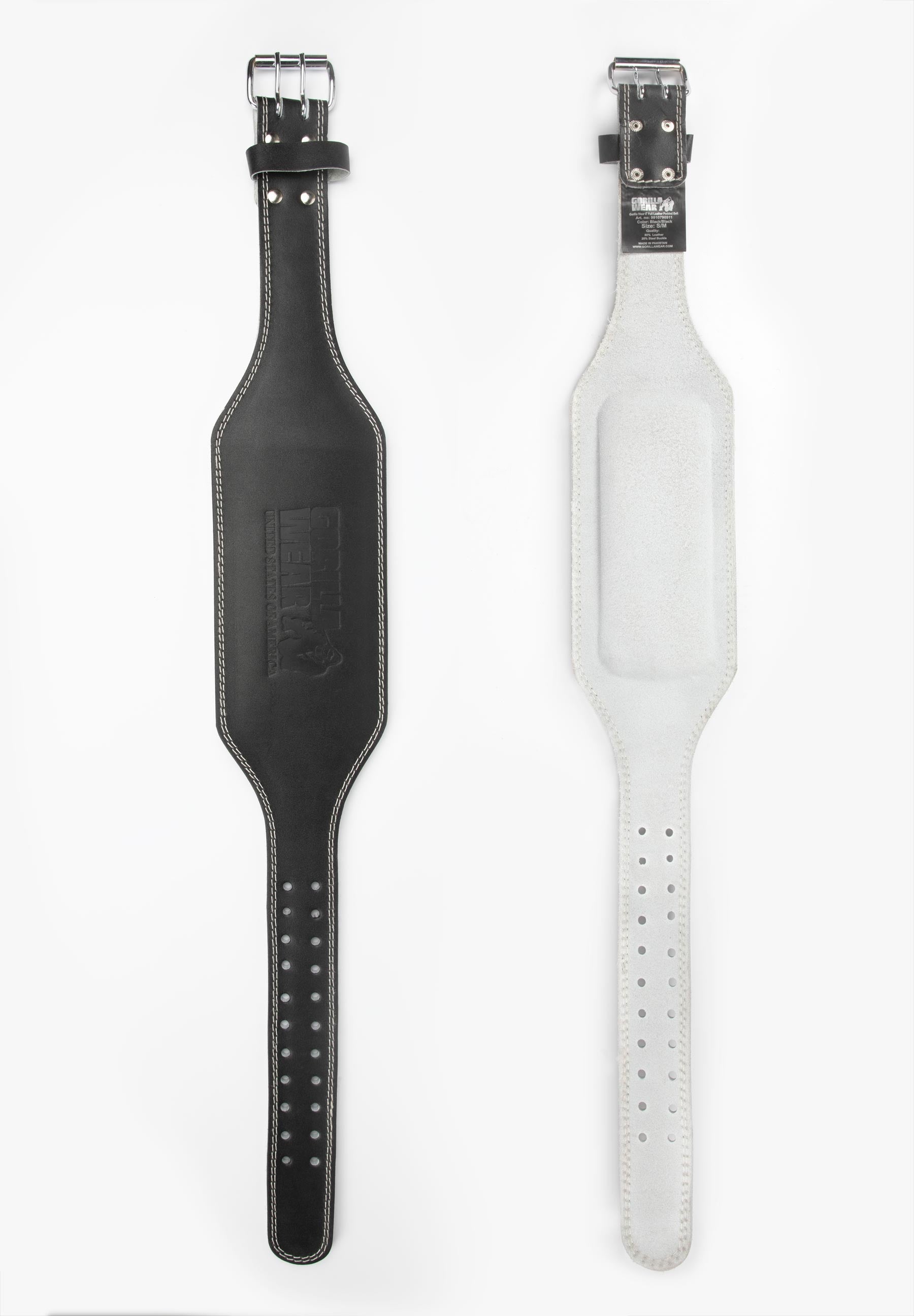 Gorilla Wear 6 Inch Padded Leather Lifting Belt - Black/Black